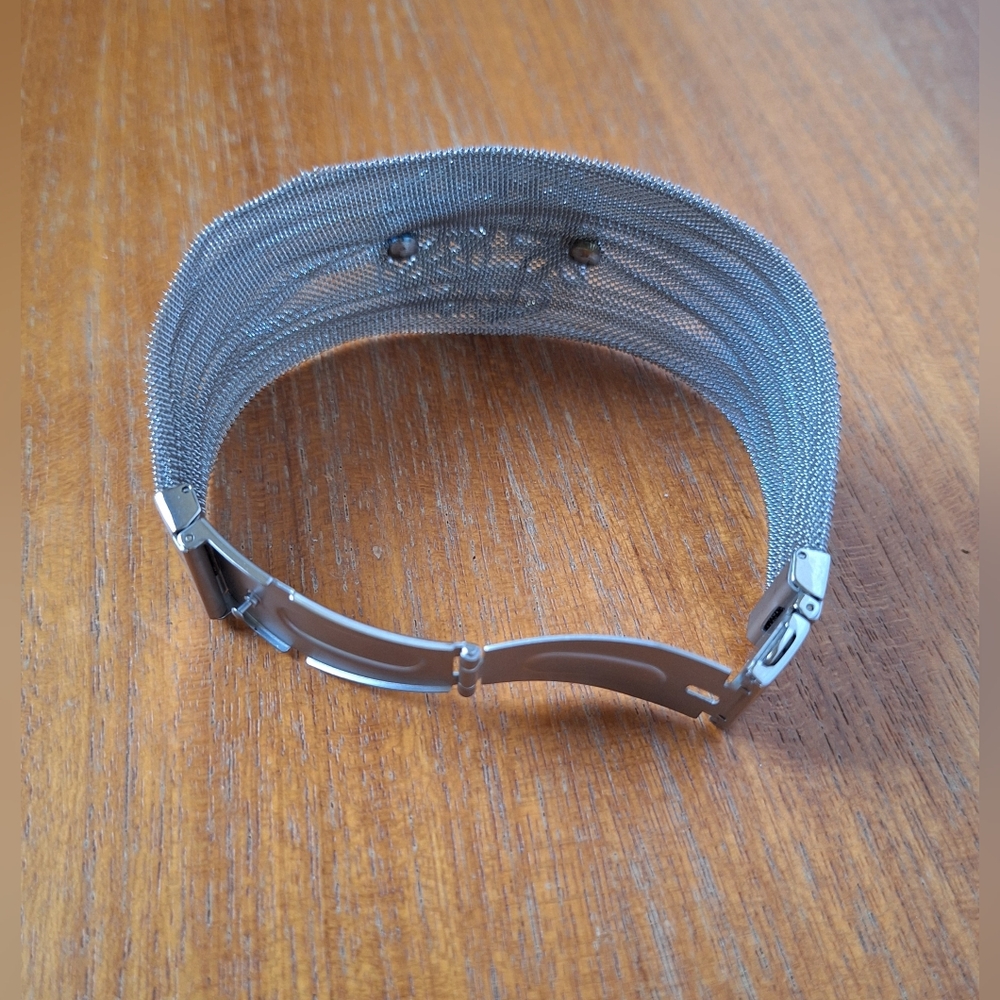Stainless Steel Cuff Bracelet Mesh Bangle Silver Clasp Boho Festival